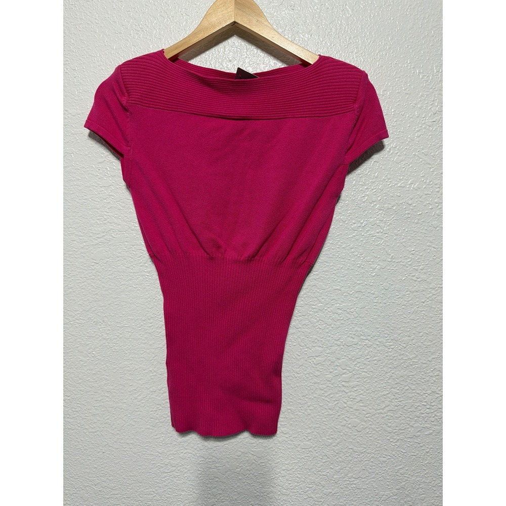 Worthington Pink Silk Blend Ribbed Boat Neck Short Sleeve Knit Top Small NWT